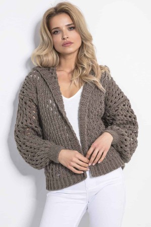 Cardigan dama elegant cu decupaje decorative cappuccino